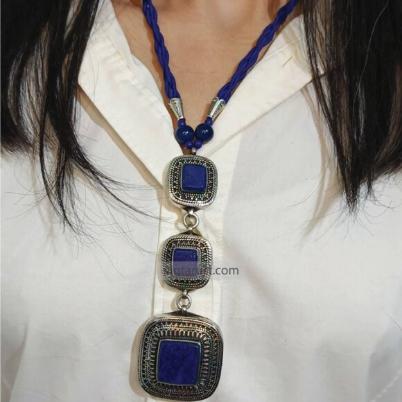 Lapis Lazuli Stone Jewelry Necklace with Lapis Bracelet - Picture 2 of 3